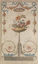 Vase of Flowers Resting on Foliate Scrolls, 1770-90. Creator: French Painter , 18th century .
