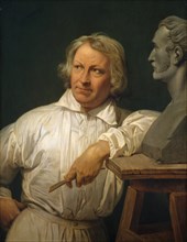 Bertel Thorvaldsen (1768-1844) with the Bust of Horace Vernet, 1833 or later. Creator: Émile Jean-Horace Vernet.