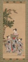Courtesan and Two Attendants on New Year's Day, ca. 1780s. Creator: Isoda Koryusai.
