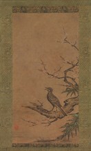 Brown-Eared Bulbul (Hiyodori) on a Branch of Plum, mid- to late 16th century. Creator: Kano Shoei.