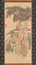 Ten Rakan Examining a Painting of White-Robed Kannon, 1792. Creator: Kato Nobukiyo.
