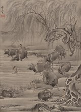 Buffalo and Herdsman, ca. 1887. Creator: Kawanabe Kyosai.