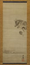 Tanuki (Racoon Dog) Viewing Its Reflection in Water, late 19th century. Creator: Kawanabe Kyosai.