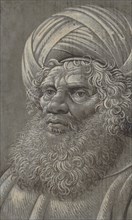 Head of a Bearded Man Wearing a Turban (recto); Latin script (verso), ca. 1510. Creator: Master of the Death of Absalom.