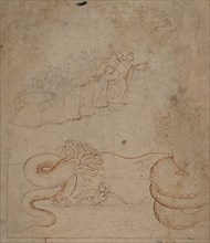 Krishna Subdues the Serpent Kaliya in the Yamuna River..., ca. 1780. Creator: Unknown.