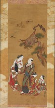 Yukihira and Two Brinemaidens at Suma, 18th century. Creator: Okumura Masanobu.