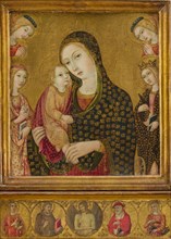 Madonna and child with the Dead Christ, Saints Agnes and Catherine of Alexandria...ca. 1470-80. Creator: Sano di Pietro.