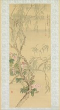Small Birds on a Willow Branch and Hibiscus Blossoms, dated Fall 1850. Creator: Tsubaki Chinzan.