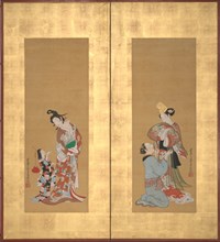 Shirabyoshi Dancer and Female Servant; Courtesan and Girl Attendant , mid-18th century. Creator: Tsukioka Masanobu.