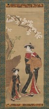 Courtesan and her Attendant under a Cherry Tree, early 19th century. Creator: Utagawa Toyoharu.