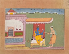 The Brahmin Delivers Rukmini's Letter to Krishna...from a Dispersed Bhagavata Purana..., ca. 1610. Creator: Unknown.