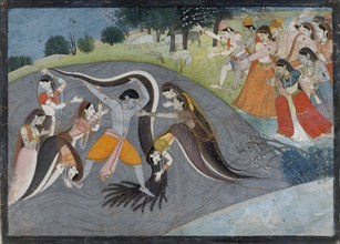 Krishna Subduing Kaliya, the Snake Demon: Folio from a Bhagavata Purana Series , ca. 1785. Creator: Unknown.