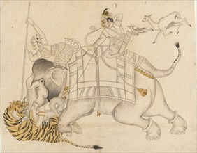 Maharao Shatru Sal II (1866-89) Hunting a Tiger, ca. 1866-89. Creator: Unknown.