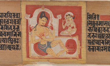 Enthroned Four-armed Bodhisattva, Leaf from...Pancavimsatisahasrika Prajnaparamita..., ca. 1090. Creator: Unknown.