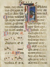 Manuscript Leaf with King David in an Initial I, from a Psalter, early 15th century. Creator: Unknown.