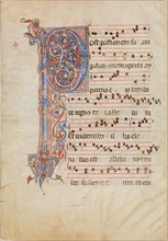 Manuscript Leaf with Foliated Initial P, from an Antiphonary, ca. 1250-60. Creator: Unknown.