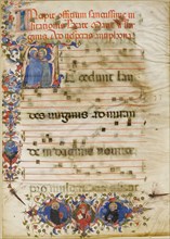 Manuscript Leaf with the Visitation in an Initial A and Cardinal Adam Easton..., ca. 1400. Creator: Unknown.