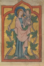 Manuscript Leaf with Saint Christopher Bearing Christ, early 14th century. Creator: Unknown.