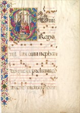 Manuscript Leaf with Saint John Gualbert in an Initial S, from an Antiphonary, early 16th century. Creator: Unknown.