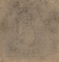 Krishna and Radha Standing on a Lotus, late 19th-early 20th century. Creator: Unknown.