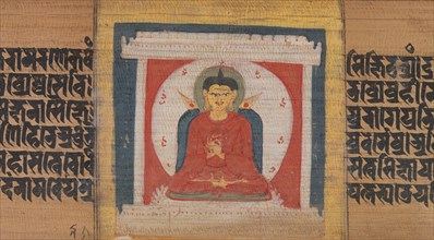 Buddha Enthroned in a Shrine, Leaf from...Pancavimsatisahasrika Prajnaparamita..., ca. 1090. Creator: Unknown.