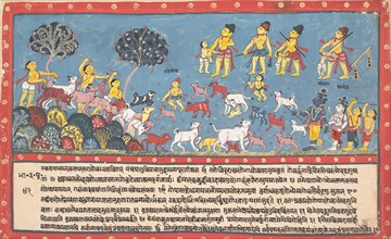 Krishna, Balarama, and the Cowherders... from a Dispersed Bhagavata Purana..., 1800-1825. Creator: Unknown.