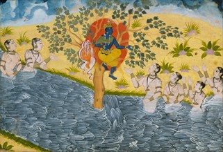 The Gopis Plead with Krishna to Return Their Clothing, Page from a Bhagavata Purana..., ca. 1610. Creator: Unknown.