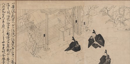 Courtiers visit Sugawara no Michizane?s mortuary temple..., ca. 1300. Creator: Unknown.