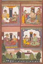 Four Love Scenes and a Landscape: Page from a Dispersed Raskapriya, ca. 1700. Creator: Unknown.
