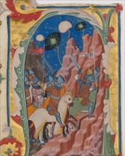Initial A with the Battle of the Maccabees, ca. 1360-70. Creator: Unknown.