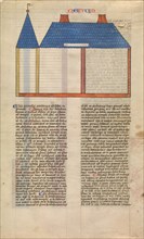 Elevation of Solomon's Temple, one of six illustrated leaves from the Postilla..., ca. 1360-1380. Creator: Nicholas of Lyra.