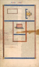 Floor Plan of the Tabernacle, one of six illustrated leaves from the Postilla..., ca. 1360-1380. Creator: Nicholas of Lyra.