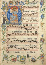 Bifolium with Christ in Majesty in an Initial A, from an Antiphonary, ca. 1405. Creator: Unknown.