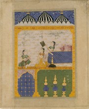 Three Ladies in a Palace Interior: Page from a Dispersed Laur Chanda..., 1520-30. Creator: Unknown.