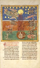 Leaf from a Beatus Manuscript: at the Clarion of the Fifth Angel's Trumpet..., ca. 1180. Creator: Unknown.