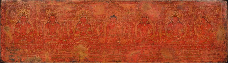The Buddha Shakyamuni, Five Past Buddhas, and Maitreya, ca. 15th century. Creator: Unknown.