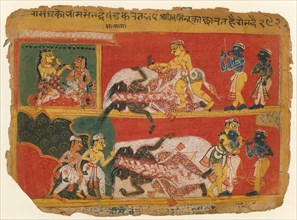 Bhima Slays Jarasandha: Page from a Bhagavata Purana Manuscript, ca. 1540. Creator: Unknown.
