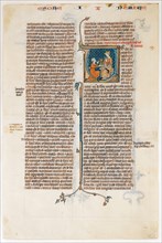 Manuscript Leaf with Opening of The Book of Nehemias, from a Bible, ca. 1280-1300. Creator: Unknown.
