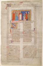 Manuscript Leaf with Marriage Scene, from Decretals of Gregory IX, ca. 1300. Creator: Unknown.