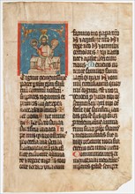 Manuscript Leaf with the Holy Trinity in an Initial T, from a Missal, ca. 1390. Creator: Unknown.