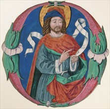 Manuscript Illumination with the Figure of a Saint in an Initial O, ca. 1480. Creator: Unknown.
