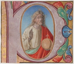 Manuscript Illumination with Salvator Mundi in an Initial P, from a Choir Book, early 16th century. Creator: Unknown.