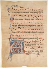 Manuscript Leaf with Foliated Initial A, from an Antiphonary, 14th century. Creator: Unknown.