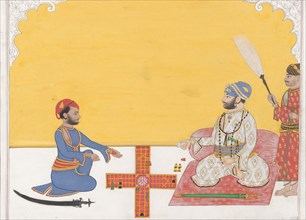 Maharaja Sovan Singh playing pachisi, ca. 1868. Creator: Ambav.