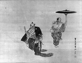Kyogen Performers, 19th century. Creator: Hanzan.