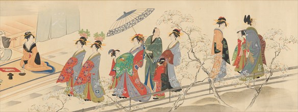 Three Gods of Good Fortune Visit the Yoshiwara..., early 19th century. Creator: Hosoda Eishi.