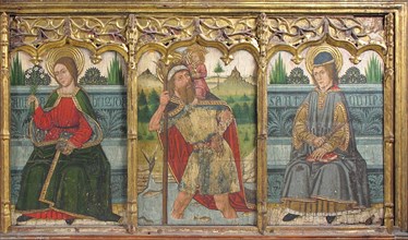 Predella pane with Saint Bridget, Saint Christopher, and Saint Kilian from Retable, 15th century. Creator: Domingo Ram.