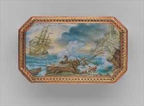 Snuffbox with six maritime scenes, 1770-71. Creator: Dominique-François Poitreau.