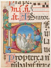 Manuscript Illumination with Singing Monks in an Initial D, from a Psalter, 1501-2. Creator: Girolamo dai Libri.