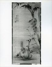 Squirrels on Bamboo and Rock, 1812. Creator: Gyokusen.